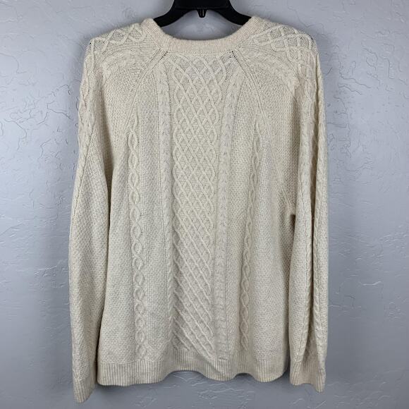 Abercrombie & Fitch Fisherman Sweater Mens 2XL Cream Cable Knit Merino Wool - Picture 2 of 6